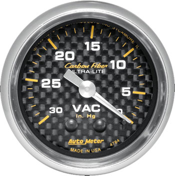 2-1/16" Carbon Fiber Mechanical Gauge Vacuum 30 In. Hg. Inclu